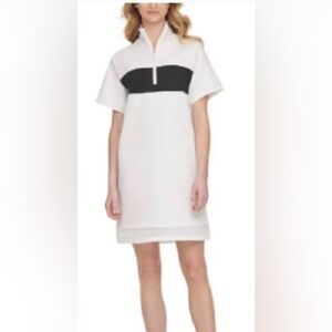 DKNY Sport Colorblock Half-Zip Pullover Dress Black White Mockneck Scuba M